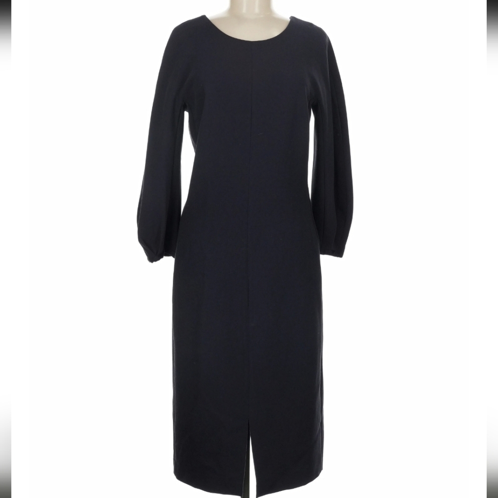 Massimo Dutti Navy Puff Long Sleeve Midi Dress Size 4 - Picture 1 of 7